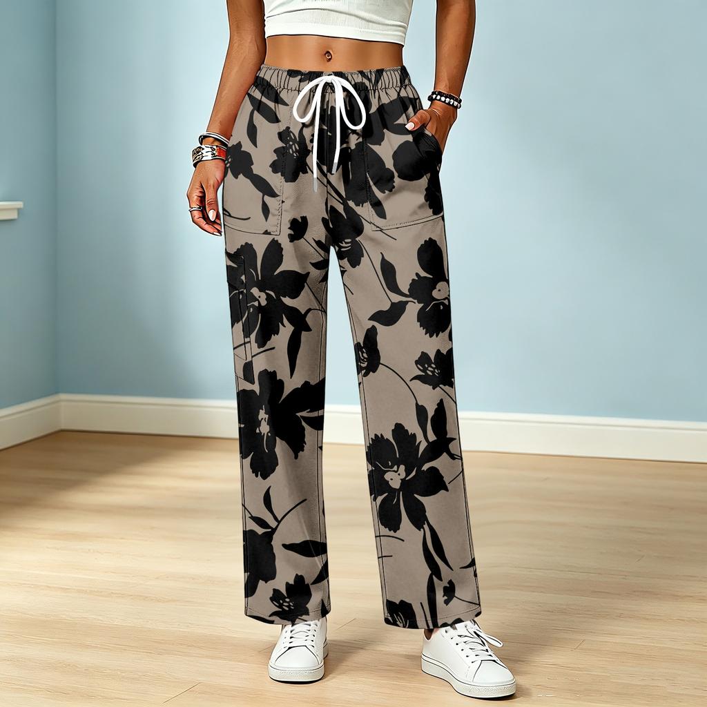 Women's Color Drawstring Elastic Waist Pants with Pockets for Casual and Work Wear