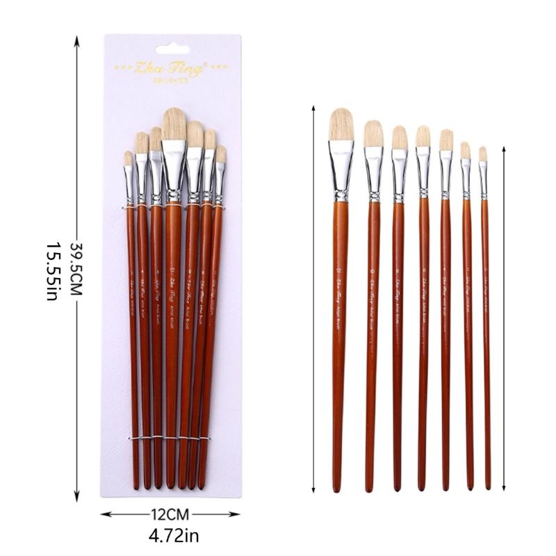 7Pcs Artist Paint Brush Bristle Paintbrush Wood Handle Paint Brush for Oil Acrylic Watercolor Gouache Painting