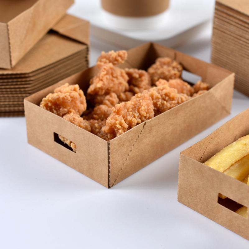 WTEMPO 50 STÜCKE 12,5*7,5*3,3 CM Popcorn-Hähnchen/Pommes Friteskraftpapierboxen, faltbare Einweg-Mahlzeitenboxen, frittierte Tablettboxen, Lebensmittelboxen zum Mitnehmen