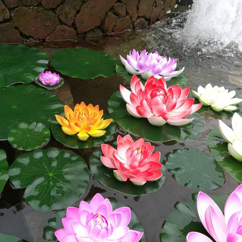 10/17/28/40/60cm Lotus Artificial Flower Floating Fake Lotus Plant Lifelike Water Lily Micro Landscape for Pond Garden Decor