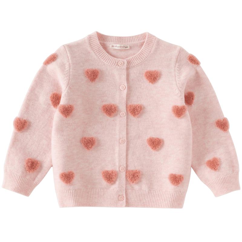 DAVE & BELLA Girls Pink Heart Knit Cardigan 110cm