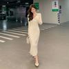 Design Senses Hanging Neck Slim Knitted Sweater Dress for Women Spring and Autumn 2023 New Waist Opening Long Dress Female Tops