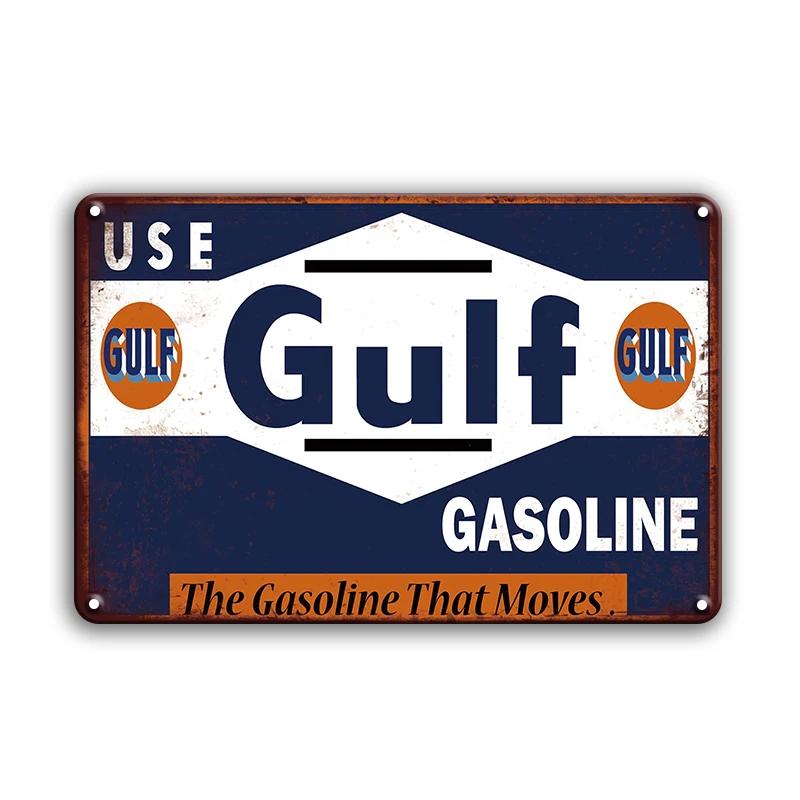 Vintage Decor Shabby Chic Metal Tin Signs Gulf Esso Agip Man Cave Wall Decoraion Motor Oil Garage Wall Stickers Gas Decor Pla