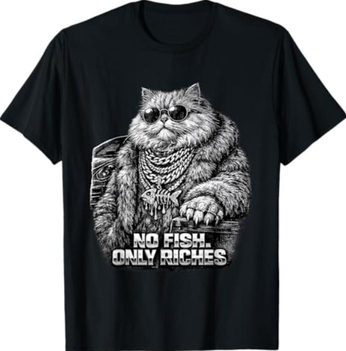 No Fish Only Riches Funny Gangster Cat Hip Hop Kitty Meme T-Shirt S разноцветный