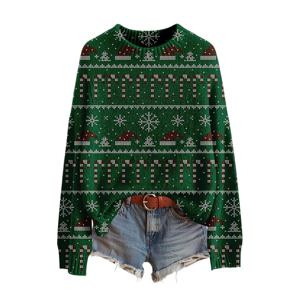 Pulover de Crăciun amuzant pentru femei cu gât rotund, pulover de Crăciun, ținută de Crăciun, pulover urât, costum de Crăciun