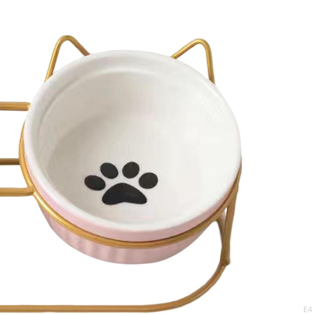 Cat Bowl Raised Detachable Feeder with Iron Holder Shelf Neck Guard for