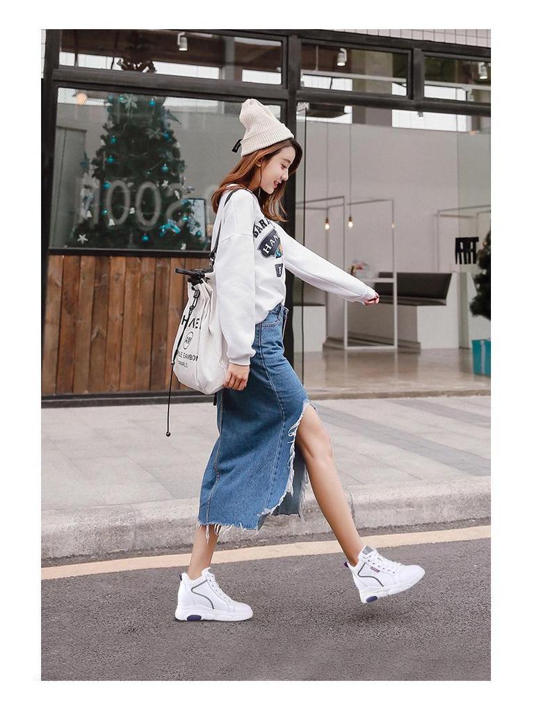 Women's High-Top White Cotton Shoes with Plush Lining, Autumn/Winter 2022 Collection - Height-Enhancing Sports Casual Footwear.