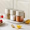 Glass Spice Jars Set With Airtight Lid Kitchen Storage Salt Pepper Seasoning Containers Square Shape 300ml Warm Gray