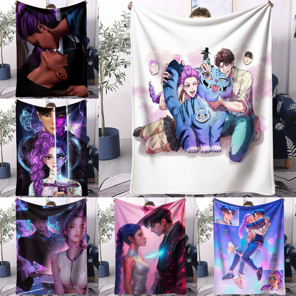 K-POP Demon Hunters Jinu & Rumi Flannel Blanket Soft Warm Throw Sofa Bed Cover Travel Camping Home Comfort for Anime Fans Gift