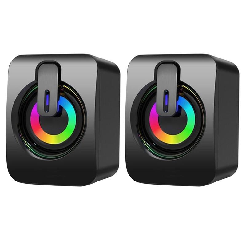 

2PCS A2 Mini USB Wired Desktop Speaker Computer Laptop Volume Adjustable Subwoofer with Colorful Light A