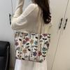 Leaves Flower Print Vintage Large Bag With Zipper Closure For Daily Use Women Fashion