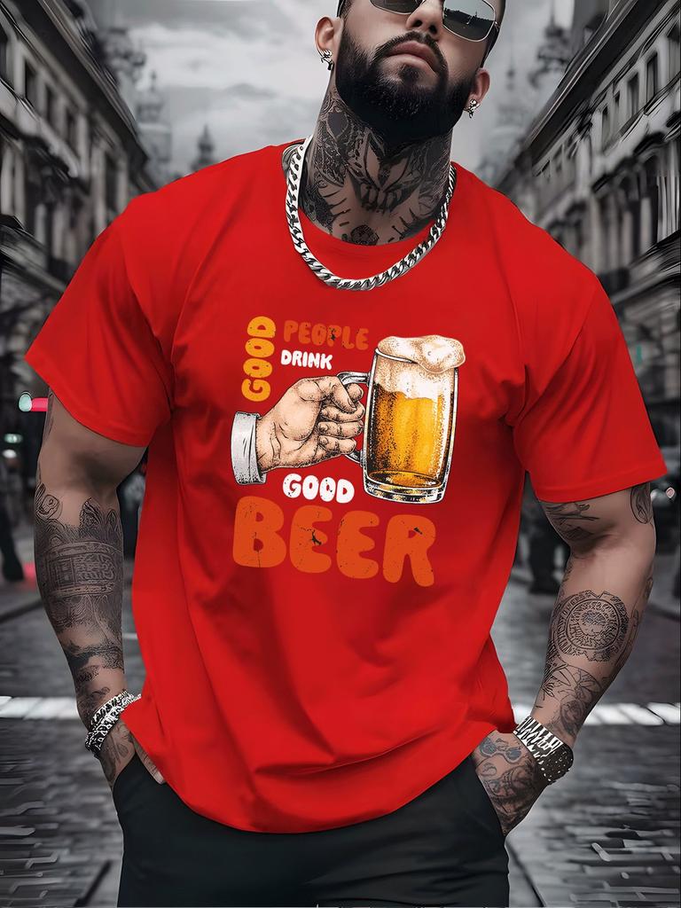 Fun Beer Lover Unisexs White Short Sleeve Tshirt Vintage Hand Grab Beer Glass Good Beer Text Print Breathable Daily Cotton Tops