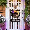 Holiday Party Wall Art Halloween Wooden Welcome Sign for Front Door, Witch Cauldron Hanging Plaque, Entrance Decorative Craft Waterproof Pendant with