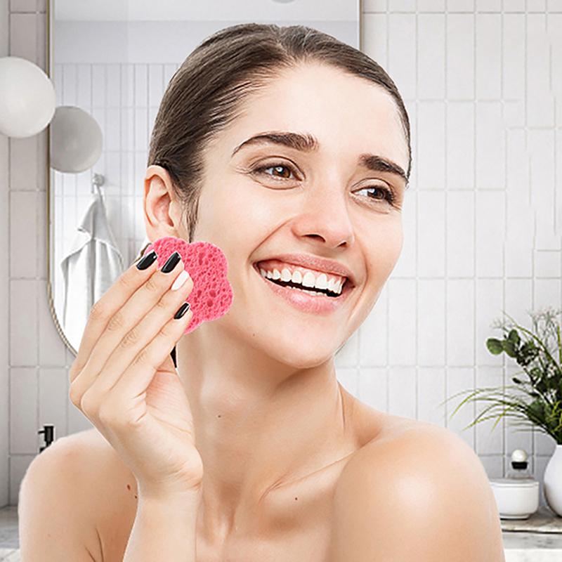 10Pcs Face Cleaning Sponge Pad Exfoliator Mask Facial Spa Massage Makeup Removal Thicker Compress Flower Heart Natural Cellulose