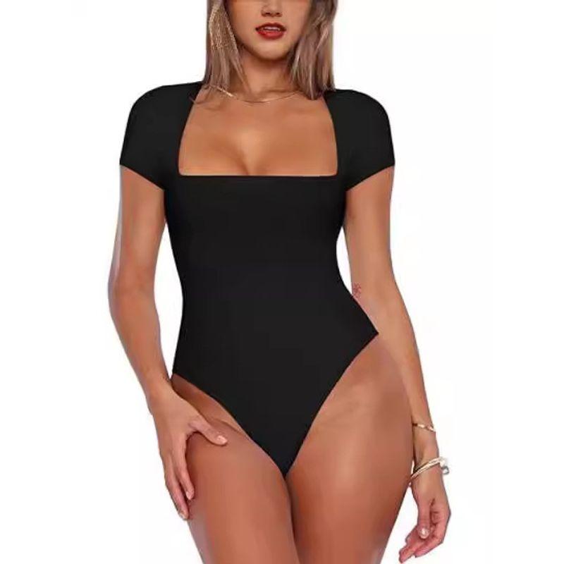 

Square Collar Short Sleeve Jumpsuit Solid Square Collar Slim fit Short sleeve Jumpsuit Women Black XL