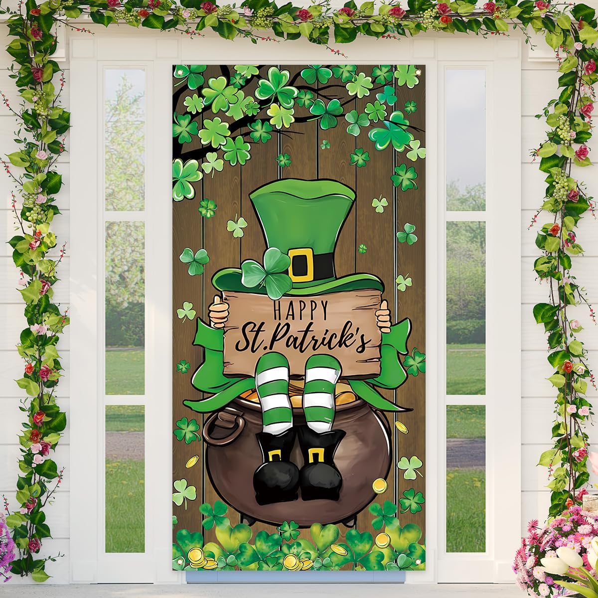 St Patricks Day Decorations Irish Shamrock Door Cover Saint Patricks Day Front Porch Welcome Sign St. Patrick s Day Decorations for Home Party