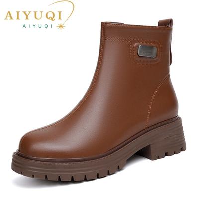 Mode AIYUQI Stiefeletten Damen 2025 Neu Echtes Leder Naturwolle Schneestiefel Damen Rutschfest Große Größe Damen Motorradstiefel