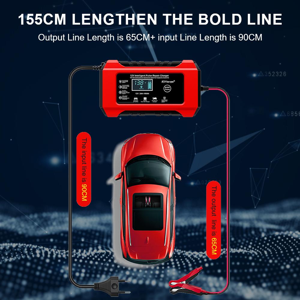 Digital Display Screen Suitable for Lead Acid Batteries 12V6A Intelligent EU Plug Reverse Protection Car/Motorcycle Charger Smart Battery Charger