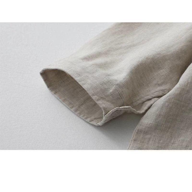 Japanese Cotton and Linen Shirt Women's Solid Color Versatile Casual Round Neck Seven Quarter Sleeved Shirt