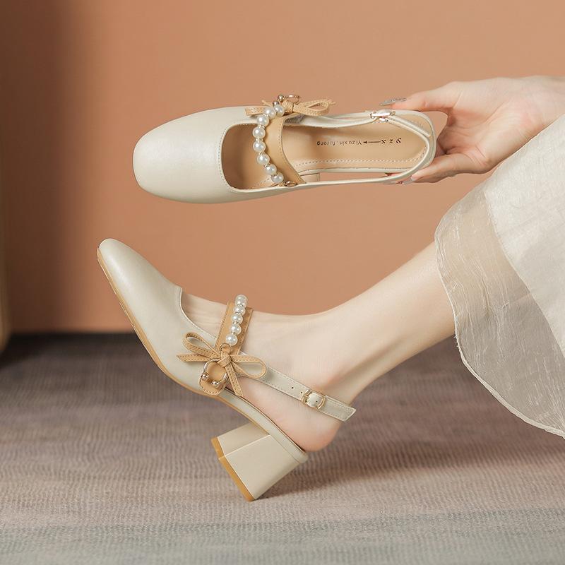 

Летние новые туфли-лодочки на низком каблуке женские сандалии в стиле Мэри Джейн с бантом 40 абрикосовый