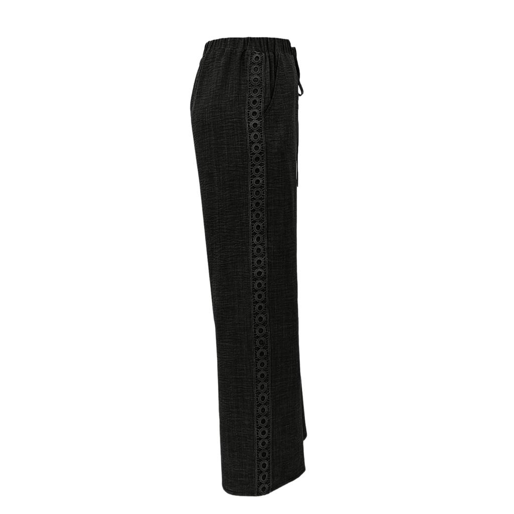Ladies' Color Fashionable And Elegant Side Lace Slanted Pocket Casual Pants Long Pants