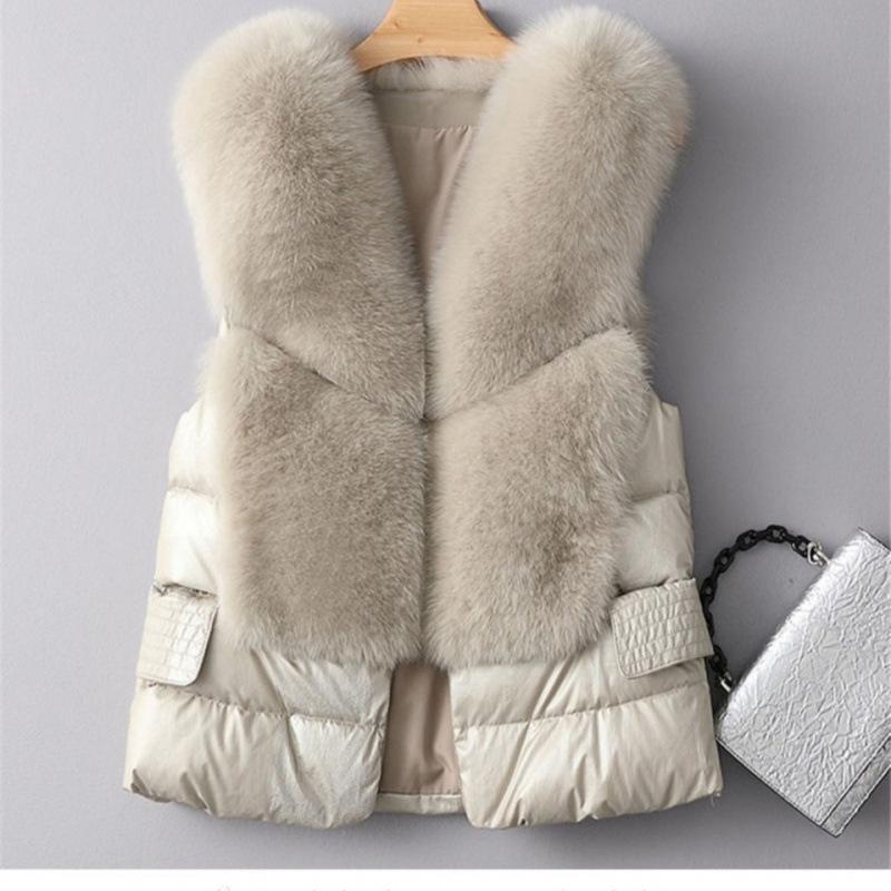 

Vest Coat Autumn Short Down Jacket Women Iimitation Fox Fur Vest Female Winter Wear Vest OutCoat Waistcoat Sleeveless Coat XS