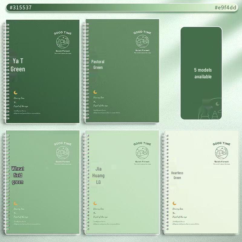 A5 Gradient Green Spiral Notebook - Ruled B5 for Junior High and High School Students 60 Sheets per Notebook