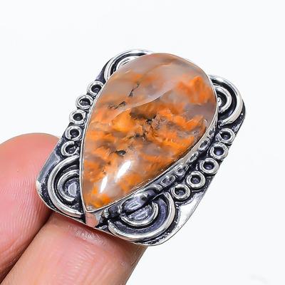 Natural Plume Agate Gemstone Handmade 925 Sterling Silver Gift Ring Size 7 I4u52