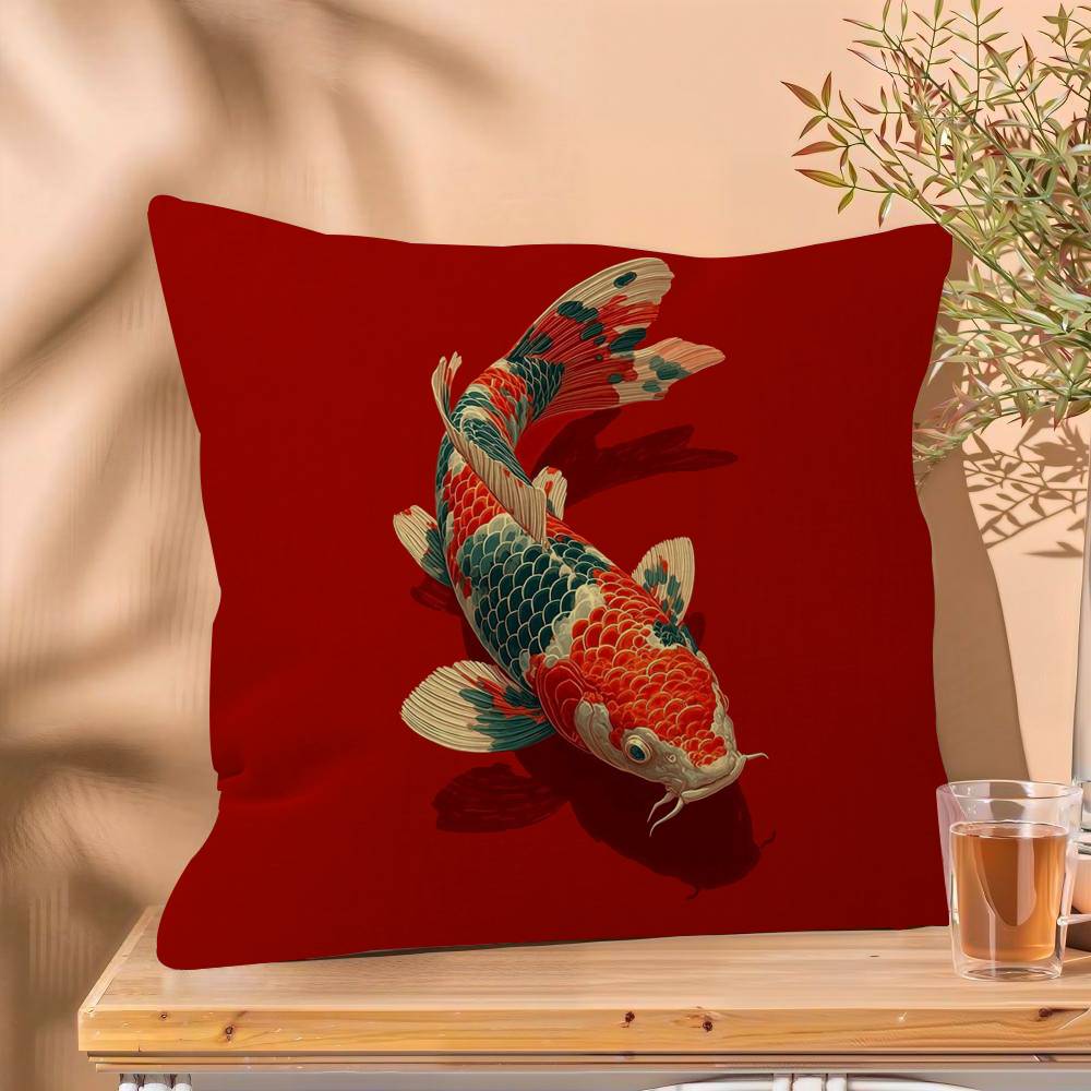 Japanese Red Koi Fish Pillow Cover Sofa Cushion Cover Home Room Decoration Children Gift