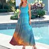 Women's Sleeveless Maxi Dress Summer Casual Long Dress Tie-Dye Print Round Neck Relaxed Fit Lightweight Fabric