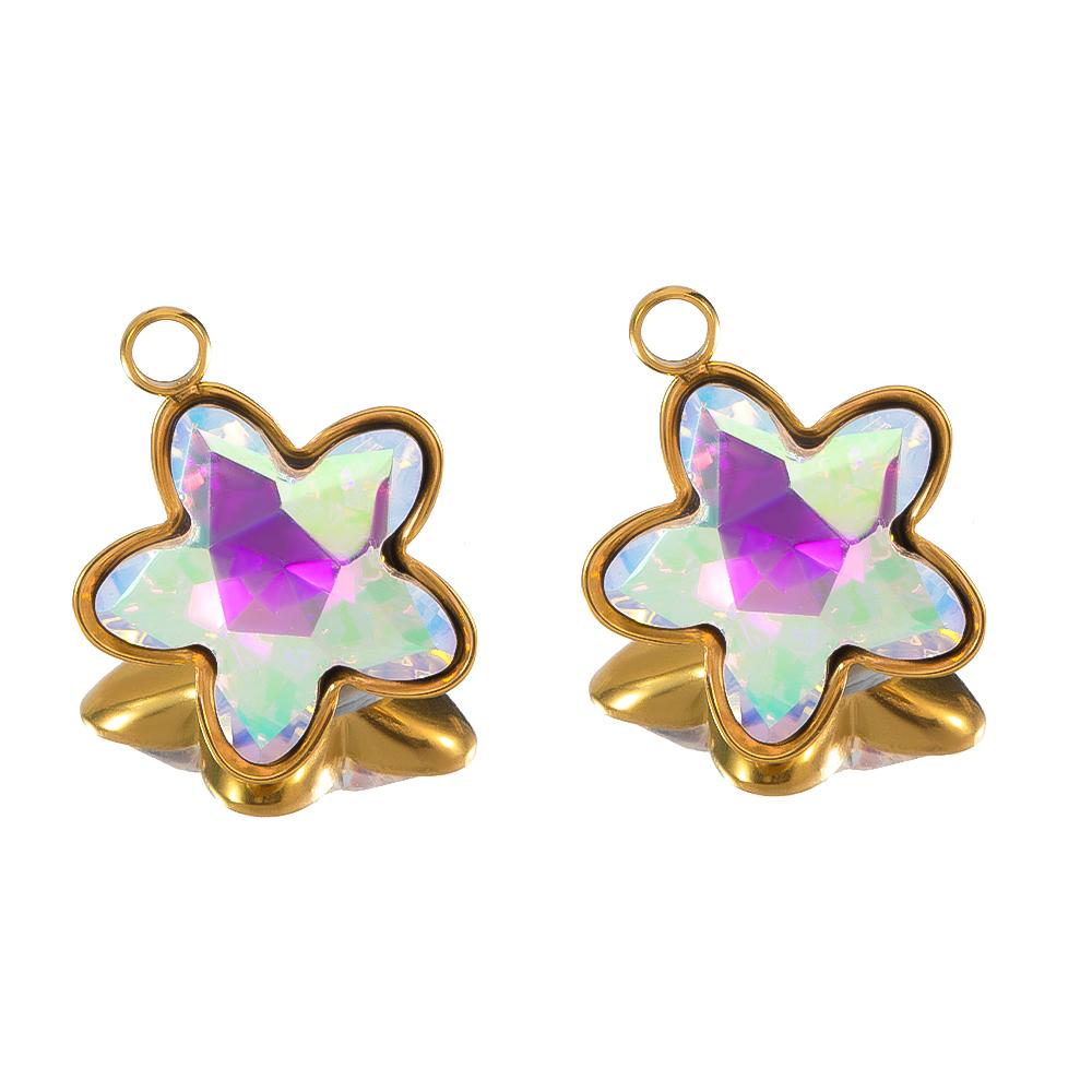 5pcs Colorful Crystal Charms Stainless Steel Geometry Oval Star Flower Charm Earrings Pendants for DIY Necklace Jewelry Findings