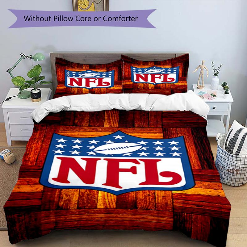 NFL Artwork Design Bed Bedding Set 1 Duvet Cover + 2 Pillowcases Soft Breathable Household Bed Linens