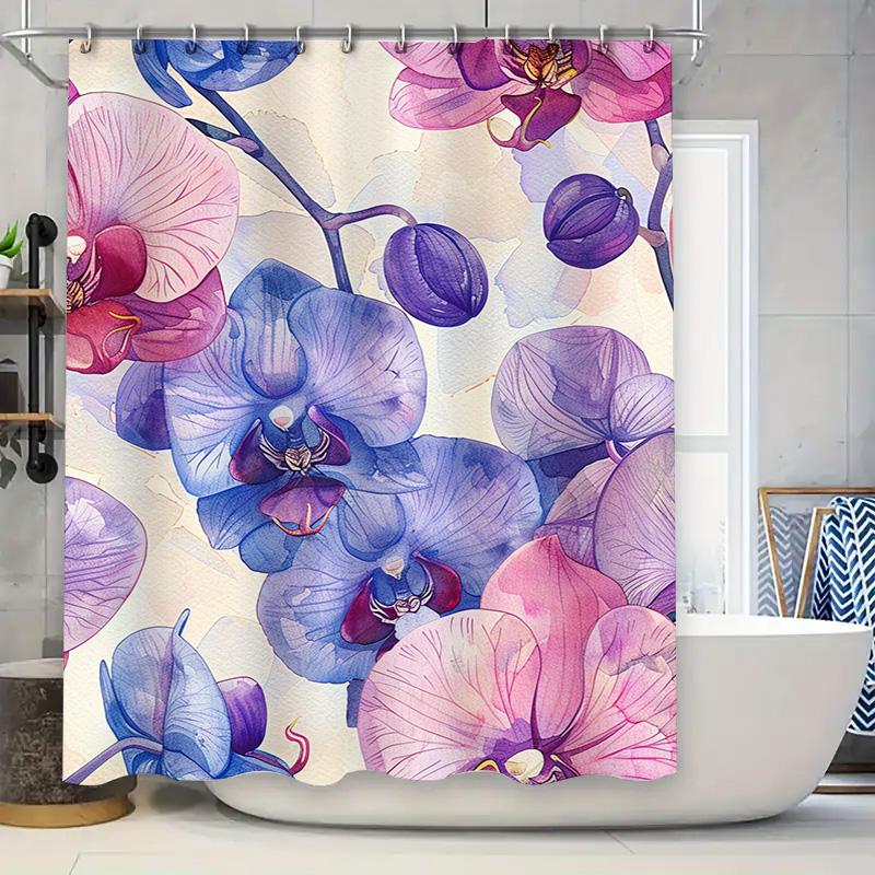 

Delightful Orchid Shower Curtainbold Bloom With Purple, Pink Blue Flowers Luxury Waterproof Fabric For Bathroom Decor Modern Hom W60H190(CM)-1 Pcs