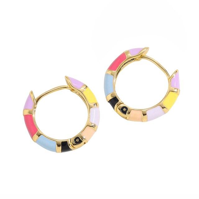 Women Cubic Zircon Rainbow Earrings Cubic Zirconia Ear Cuff Set Female Stylish Fashionable Gold Tone Huggie Clip On Earrings Earcuff Crystal Stone
