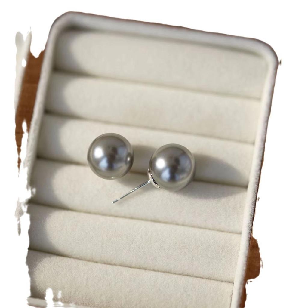 Simple And High-End Silver Gray Pearl Earrings, Pearl Stud Earrings, Many Linen Earrings, Versatile Temperament Earrings.