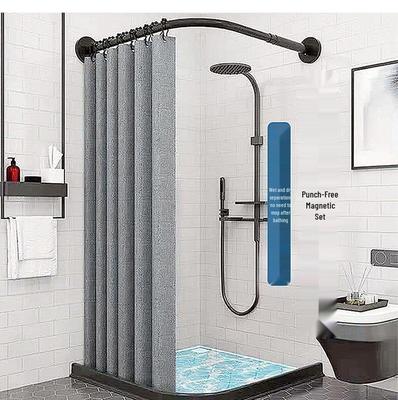 Waterproof L-Shaped Curved Shower Curtain with Mildew-Proof Telescopic Rod