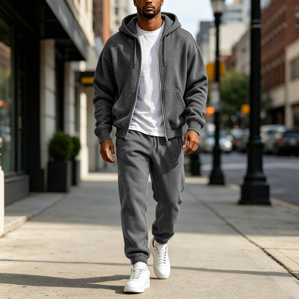 Men's Color Sweatshirt Set Casual Athletic Two Piece Outfit for Spring and Fall