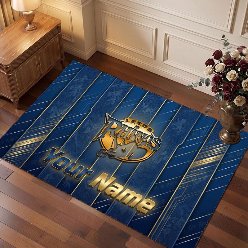 Leeds Rhinos Personalized Crystal Velvet Carpet, Customized Name Text Soft Anti‑Slip Rug for Living Room Bedroom