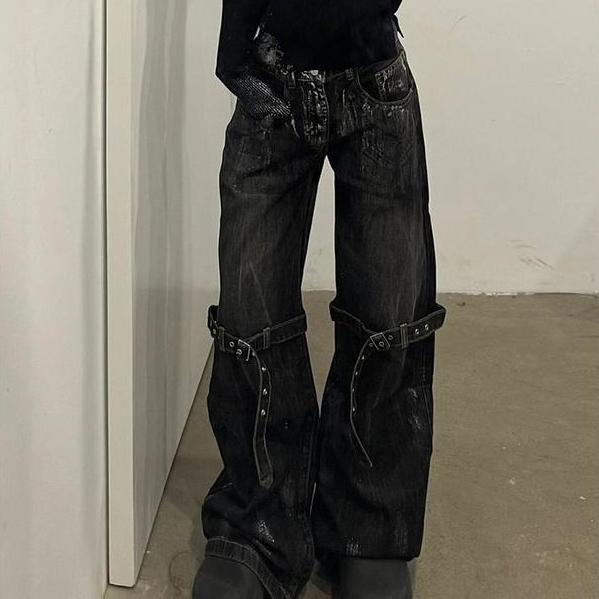 GLYDE Black Women's Jeans High Waist Hip Hop Straight Fashion Pants Streetwear Harajuku Y2K Star Female Wide Leg Denim Trouser