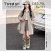 2026 Autumn Girls' Plaid Patchwork Windbreaker: British Style Mid-Length Coat for Junior High Students