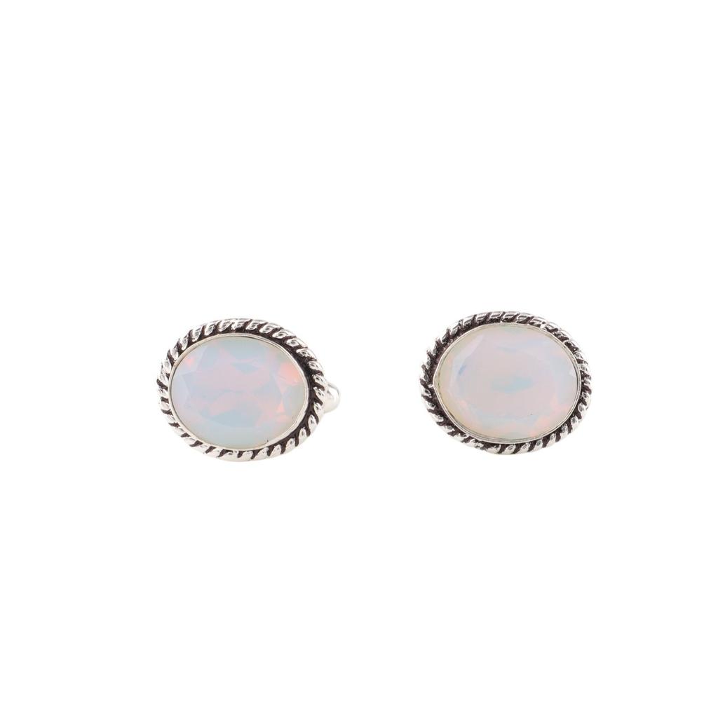 Genuine Milky Opal Gemstone 925 Solid Silver Handcrafted Jewelry Men's Cufflink CL-1-21