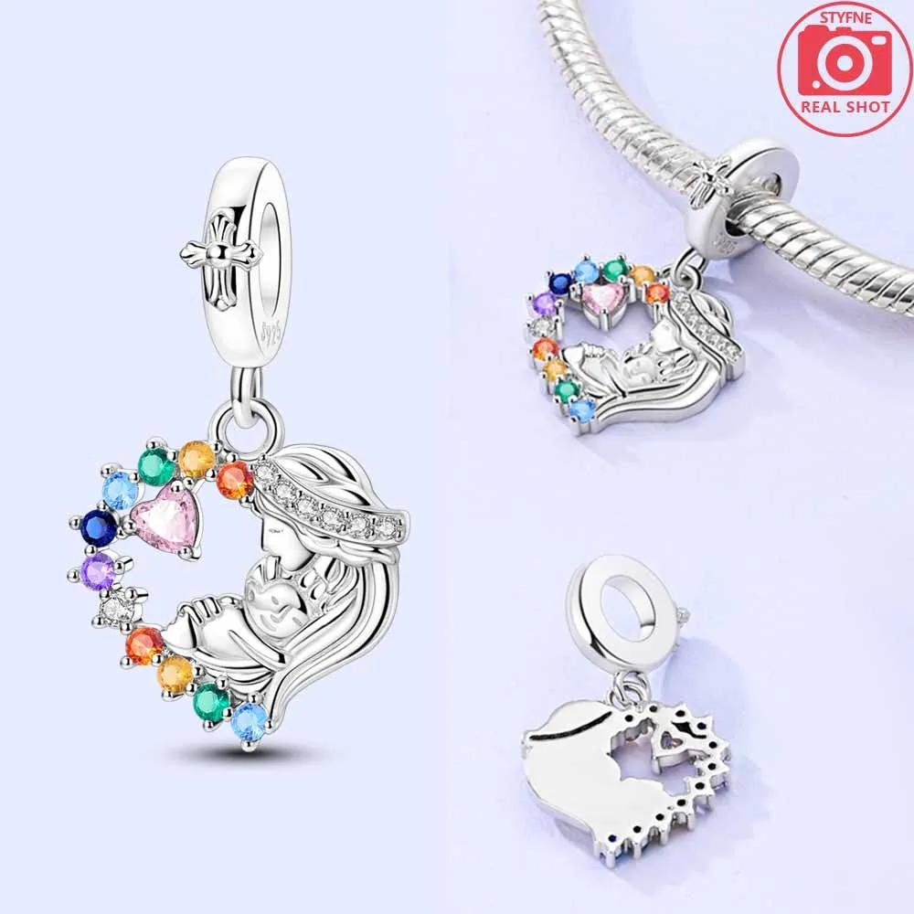 Pink Heart Zircon Hug Mother Son Tree Of Life Beads Fit Original Real Copper Stylish Bracelet Diy Mother'S Day Gift Jewelry Item