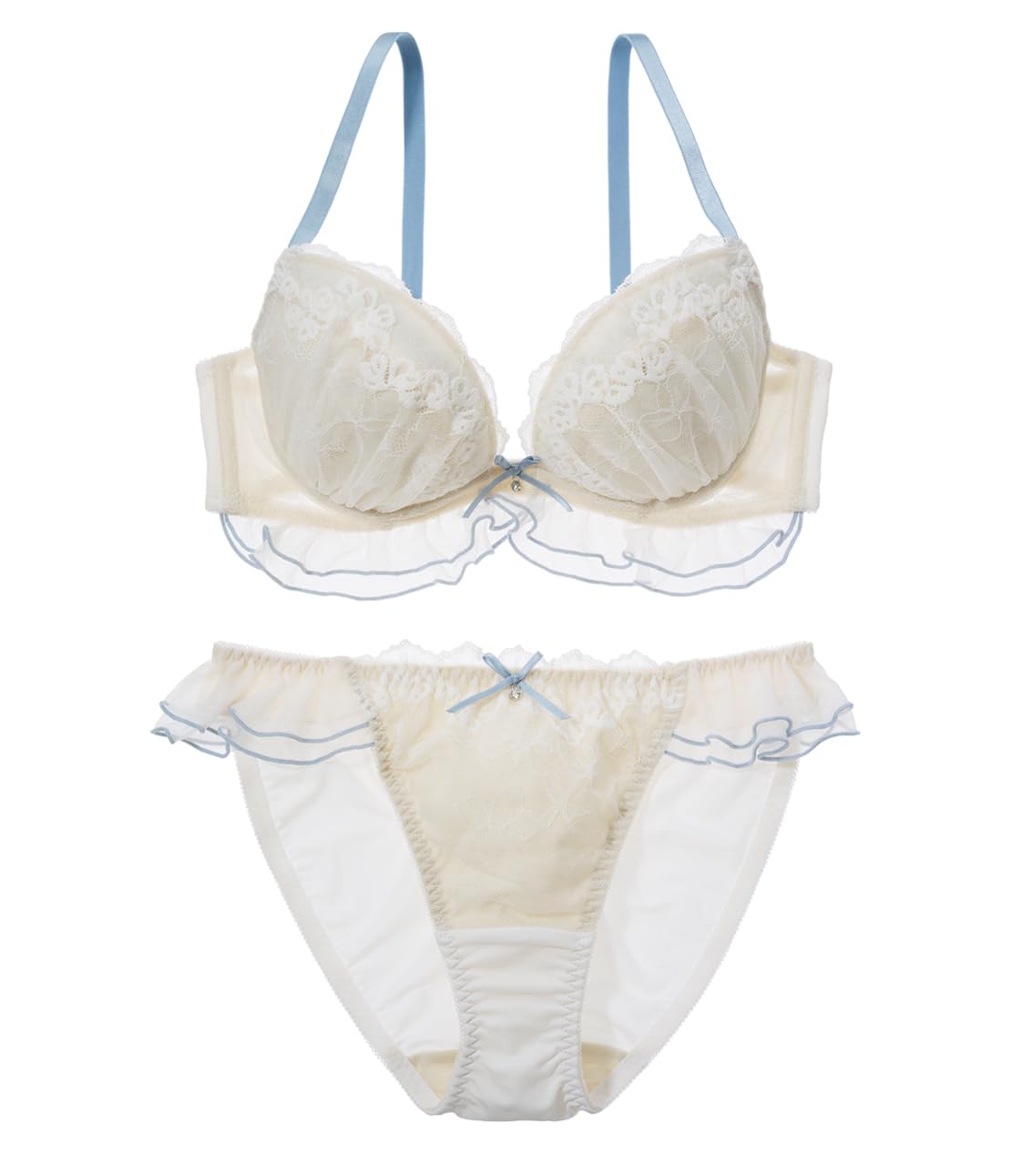 

Комплект бюстгальтера и трусиков Peach John с кружевами, оборками и лентами для белого A75 [Веб-эксклюзив] [Милый двухъярусный, увеличивающий объем, подчеркивающий декольте] белый