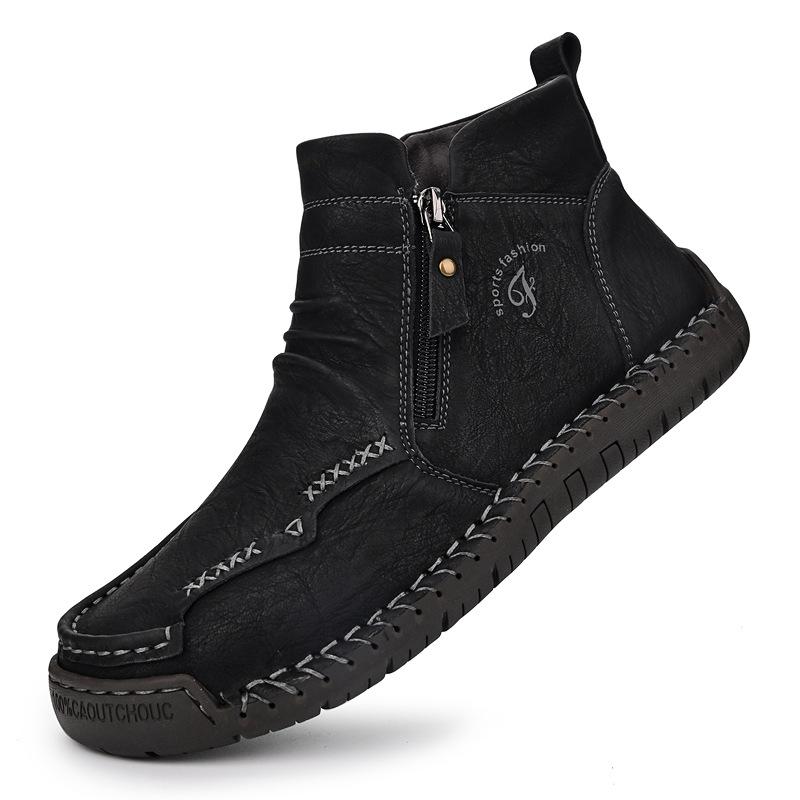 Läderstövlar herr höst och vinter nya stor storlek hög topp sammet varma snökängor brittisk vind dragkedja i sidan halkfria Martin-kängor