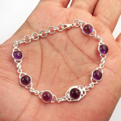Amethyst Gemstone 925 Sterling Silver Handmade Bracelet February Birthstone Jewelry