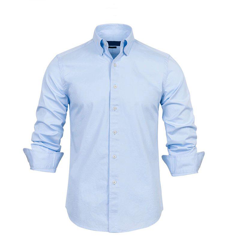 Spring Men's Casual Solid Color Long Sleeve Lapel Shirt