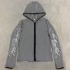 Harajuku retro striped letter printed hooded slim fit long sleeved personalized zipper top for women