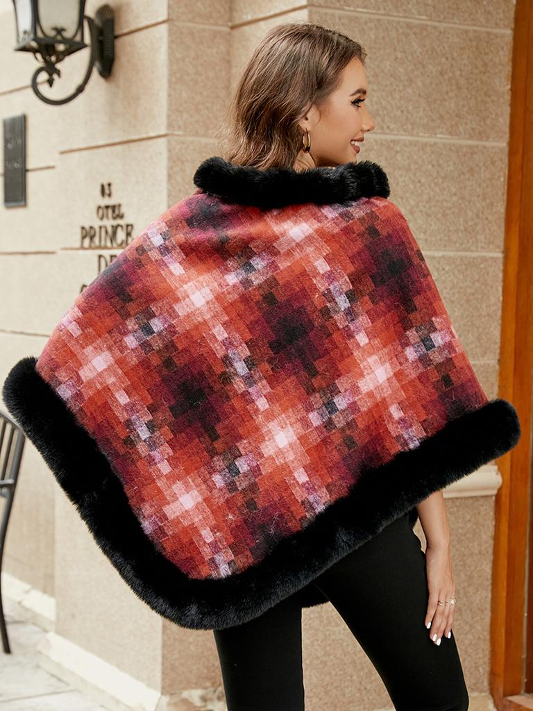 Autumn and Winter Women's Sweater Round Neck Pullover Cloak Women's Plaid Thickened Warm Women's Shawl Top