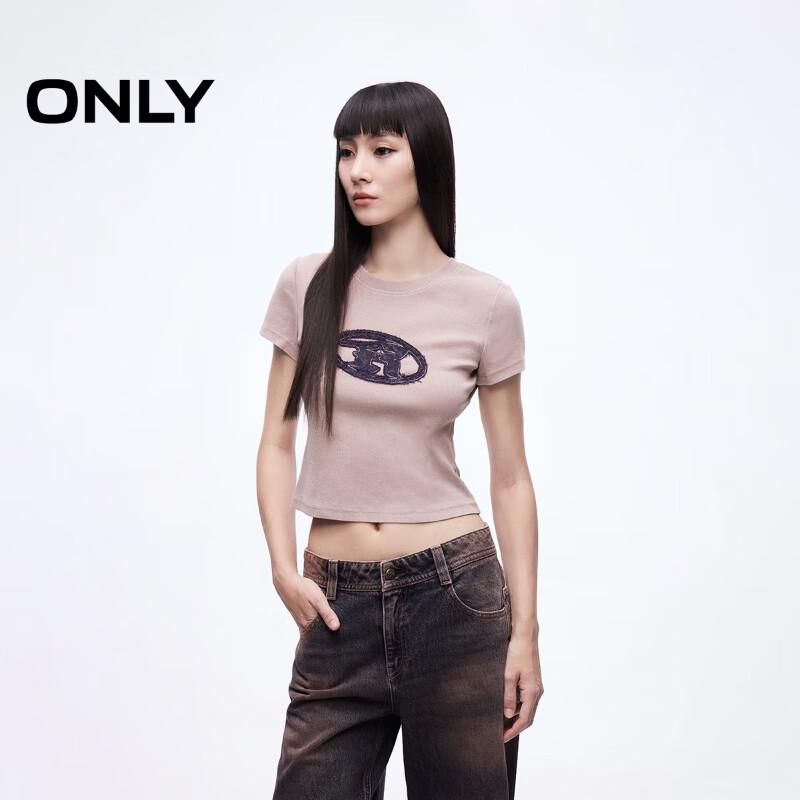 ONLY Women's Slim Fit Round Neck Cropped T-Shirt