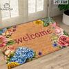 1pc of a Classic Floral Welcome Mat Featuring an Elegant Cork-Like Background, Adorned with Bright Red Lettering And Surrounded by Roses, Sunflowers,